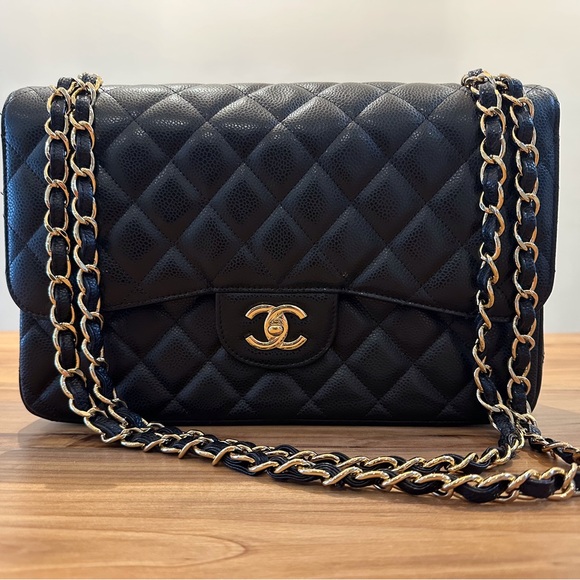 Chanel Classic Large Black Double Flap - Grained Calfskin & Gold Tone Metal - Picture 3 of 14